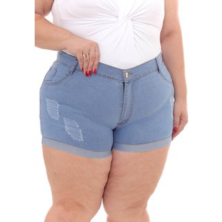 Shorts Jeans GARAIS MODA Feminino Plus Size Lavagem Clara