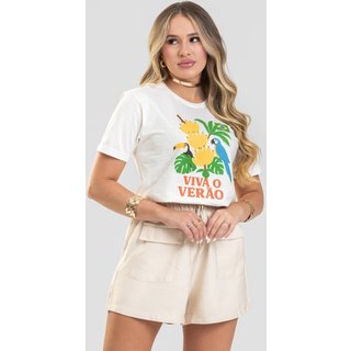Camiseta Feminina Cianitas Off Estampa Viva o Verão