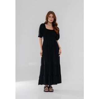Vestido Aura Miranda Viscolinho Liso Preto