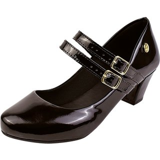 Scarpin Donna Santa Bico Redondo Boneca Duas Tiras Preto