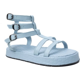 Papete Rasteira Sandalia Sola Alta Plataforma Matelassê Azul Tellini Store
