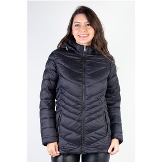 Jaqueta feminina de nylon alongada com capuz 80236 - Preto