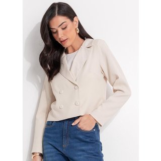 Blazer Em Crepe Plano Quintess Bege Claro