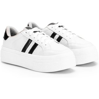 Tenis Feminino Sapatenis Estilo Shoes Sola Alta Listras Preto Original Casual