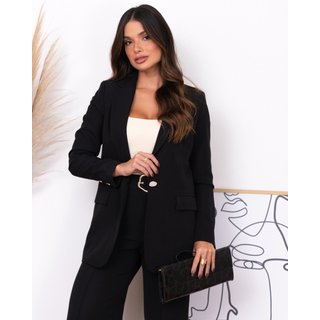 Blazer MOS Feminino Alongado de Alfaiataria Social com Botões de Madrepérola Preto – Mariana Olympio