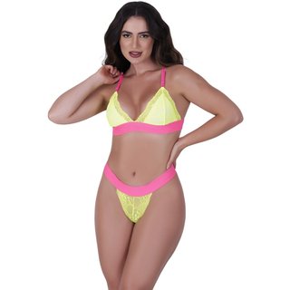 Conjunto de Renda Neon Concept Lingerie Amarelo