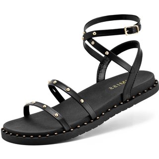 Papete Feminina Lumiss Sandália Rasteira Tachas Confortável Blogueira Preto
