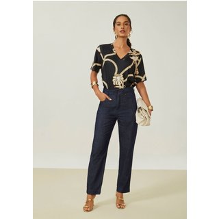 Calça Maria Valentina Mom Alta Azul