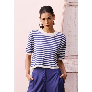 Blusa Tricot CaCay Reta Boxy Listrada Off-White