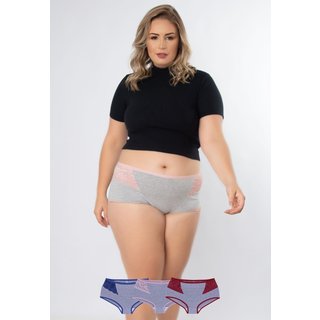 Kit 3 Calcinhas Mimo Plus Size Algodão Concept Lingerie Multicolorido