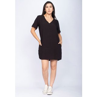 Vestido CabanaFree Curto Gola V Viscose com Bolso Preto