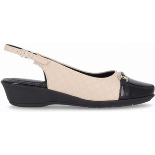Sapato Slingback Ivone Anabela Médio Brule com Preto