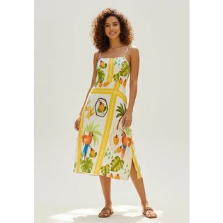 Vestido CabanaFree Midi Alça Fina Estampa Alma Tropical