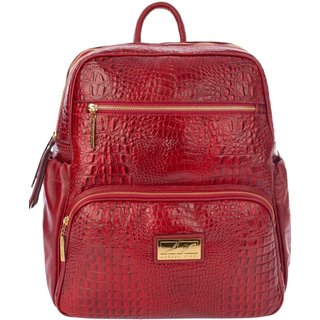 Mochila grande de couro croco Zooey - Vermelho