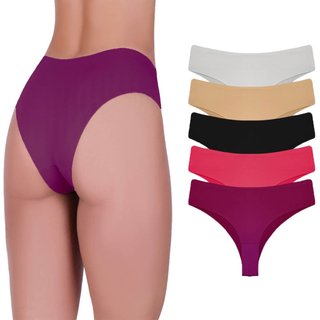 Kit 5 Calcinhas Tanga Corte A Laser Microfibra Sortida Colorido