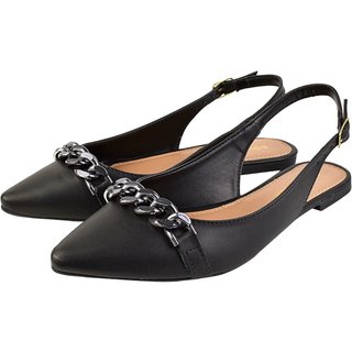 Sapatilha Feminina Bico Fino Mule Slingback CM Calçados Corrente Preto
