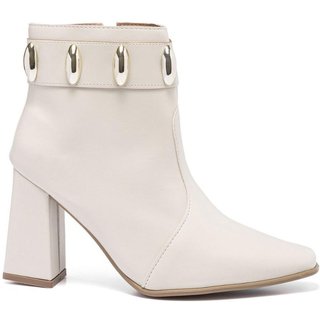 Bota Feminina Stessy Shoes Cano Curto Salto Grosso Casual Lesma Elegante Off White