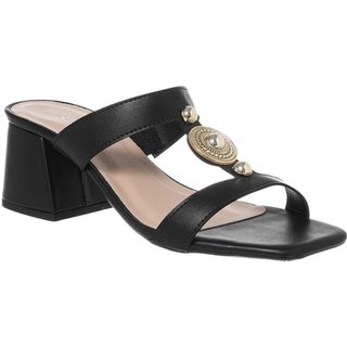 Tamanco Feminino Salto Grosso Bloco Médio Social Casual Moda Preto