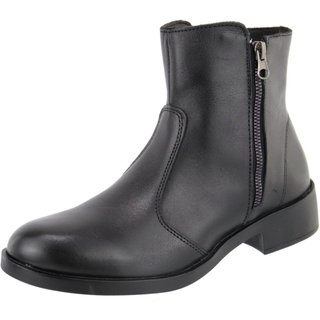 Bota Em Couro Basica Cano Médio Botinha Lisa Coturno Ziper Lateral Calce Facil Agnes Veronez Preto