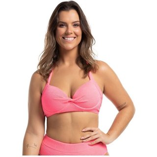 Top Biquíni Avulso Meia Taça com Aro Borboleta Textura Anarruga Rosa Neon