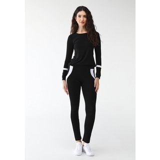 Conjunto Viscolycra Maria Paes Calça e Blusa Manga Longa Preto e Branco