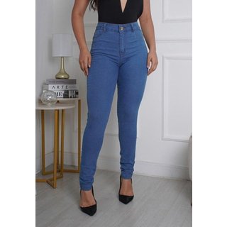 Calça Jeans Skinny Feminina Cintura Alta com Elastano Lavagem Clara