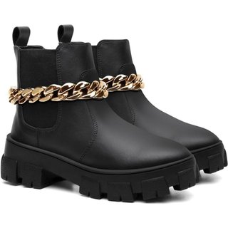 Bota Chelsea Feminina Corrente Dourada Estilosa