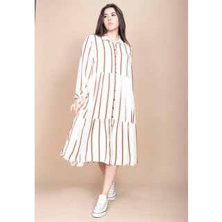 Vestido Cabanafree Midi Estampa Essencial Listrada Caramelo