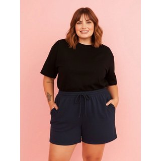 Bermuda de Moletom Plus Size Feminino Azul Marinho Shorts de Moletom Plus Size Bermuda de Mulher