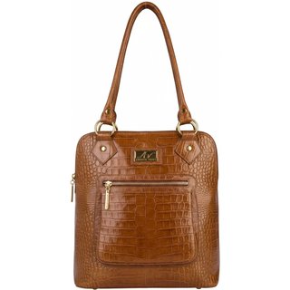 Bolsa mochila de couro croco Lívia - Whisky