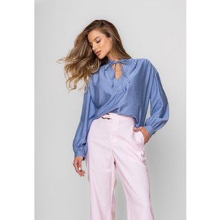 Blusa Alfaiataria Com Gola V Laço Salvatore Azul