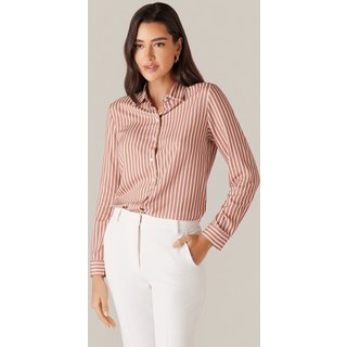 Camisa Manga Longa Listrada Feminina Marrom Castanho