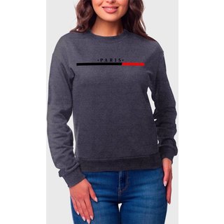 Moletom Gola Redonda Feminino Flanelado Estampa Paris Chumbo