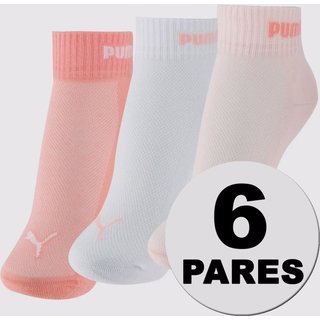 Kit Meias Puma Cano Baixo 6 Pares Feminina Rosa e Branca