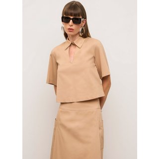 Blusa Iódice Solta Gola Clássica Manga Curta Cropped Bege