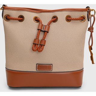 Bolsa Bucket Santa Lolla Média Caramelo e Bege