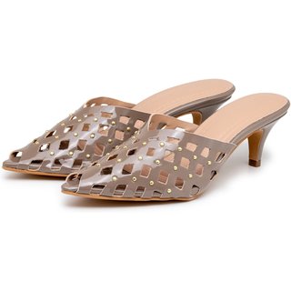 Tamanco Mule Feminino Bico Fino Salto Baixo 6034 Taupe
