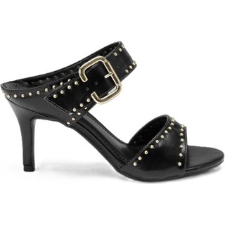 Mule Salto Fino Feminina Tacha Fivela Marrom 34 Preto