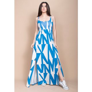 Vestido Cabanafree Longo Malha Geometrico Blue