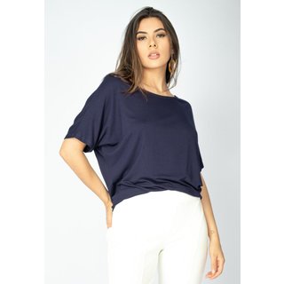 Blusa Básica Morcego Amazonia Vital Malha Gola Canoa Manga Curta Azul Marinho
