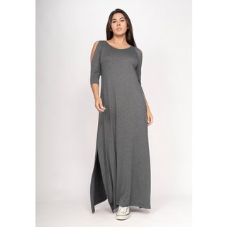 Vestido CabanaFree Boyrá Longo Malha Detalhe na Manga Mescla