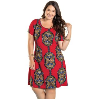 Vestido Manga Curta Com Estampa Vermelho Marguerite