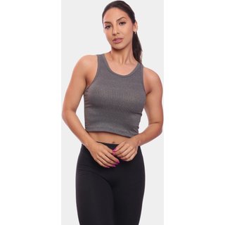 Top Cropped Regata Canelado Feminino Lisa Blusa Blusinha Básica Cinza