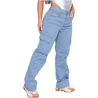 Calça Feminina Jeans Light Cargo Azul Claro