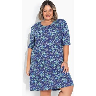 Vestido Com Manga Bufante Plus Size Floral Azul Marguerite
