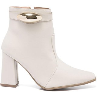 Bota Feminina Stessy Shoes Cano Curto Lesma Metalizada Salto Bloco Casual Off White