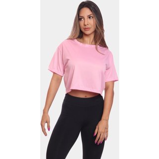 Cropped Manga Curta Feminino Dry Proteção UV Blusa Blusinha Academia Treino Rosa