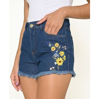 Shorts Feminino Jeans Boyfriend Com Bordado Super Stone Razon Jeans