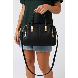 Bolsa Bau Media De Mao Feminina Transversal De Ombro Luxuosa Preto