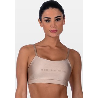 Top Fitness Com Alça Fina Cirrê Summer Soul Bojo Removível Bege